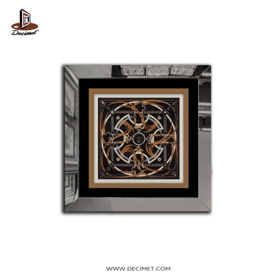 Tranh Khung Gương Vuông Hermes.Khăn La Promenade Du Matin Bandana Black