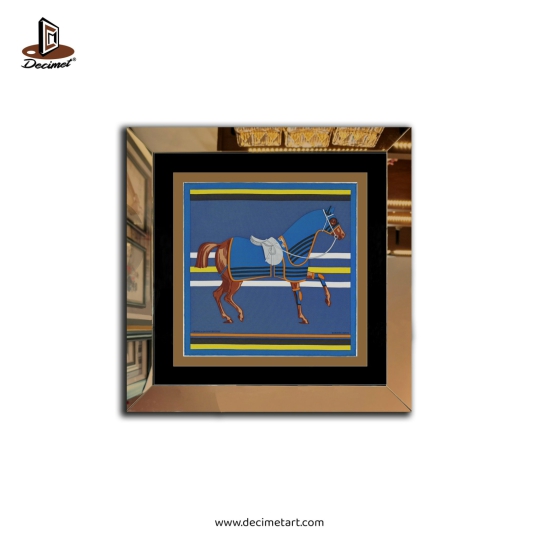 Tranh Khung Gương Vuông Hermes. Khăn Blue Cheval A La Couverture