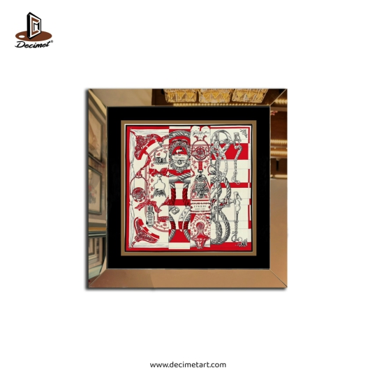Tranh Khung Gương Vuông Hermes. Khăn Cavalleria D'Etriers