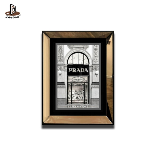 Tranh Khung Gương Trà Store Prada Black White