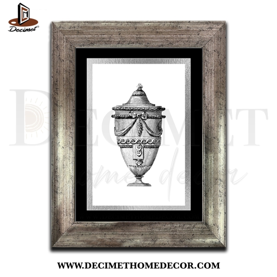 Tranh Khung Composite Bạc Đậm Vintage  Victorian Style Engraving Urn 