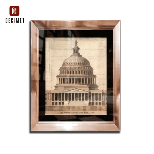 Tranh Khung Composite Bố HQ Hồng Gold United States Capitol Blueprint 1859
