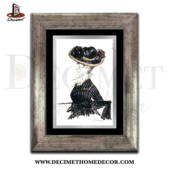Tranh Khung Composite Bạc Đậm Woman In A Big Hat