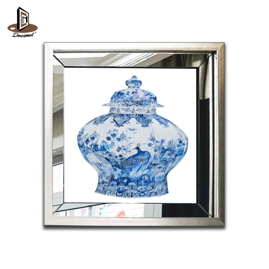 Tranh Khung Gương Bạc Ghép Composite Chinoiseries. Bleu Blanc Jar