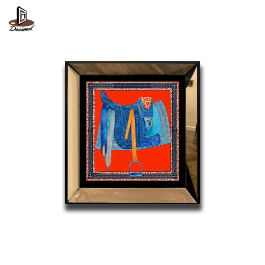 Tranh Khung Gương Vuông Hermes Orange Horse Saddle 90
