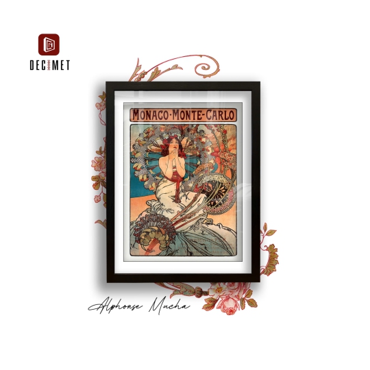 Tranh Khung Composite Đen Gân Mucha Vintage Retro
