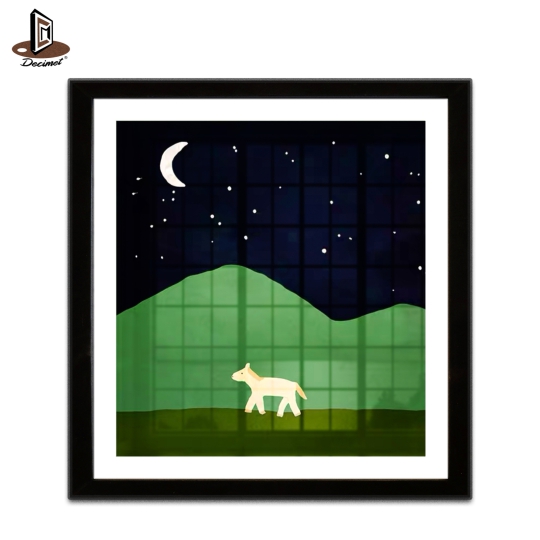 Tranh Khung Composite Đen Trơn Wolf at Night
