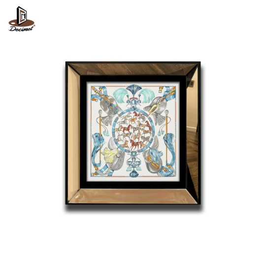 Tranh Khung Gương Vuông Hermes. Cavalcades Scarf 90