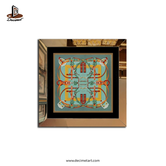 Tranh Khung Gương Vuông Hermes. Khăn Grand Manege Detail