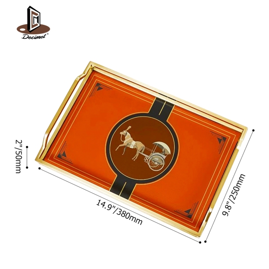 Hermes Gold Orange Frame Decorative Tray 