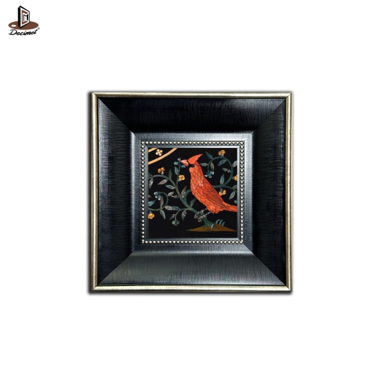 Tranh Khung Composite Đen Gold Bản To Pietra Dura - Hình Vẹt Số.4