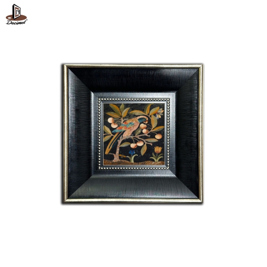 Tranh Khung Composite Đen Gold Bản To Pietra Dura - Hình Vẹt Số.1