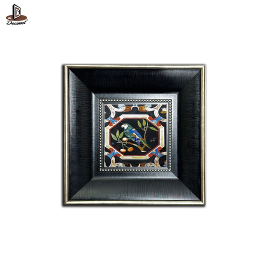 Tranh Khung Composite Đen Gold Bản To Pietra Dura - Hình Vẹt Số.2