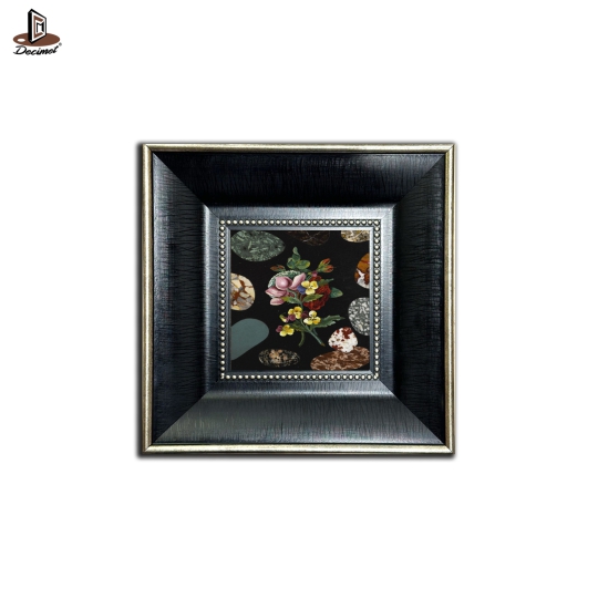 Tranh Khung Composite Đen Gold Bản To Pietra Dura - Mặt Bàn Micromosaic Bằng Đá Cẩm Thạch Của Ý