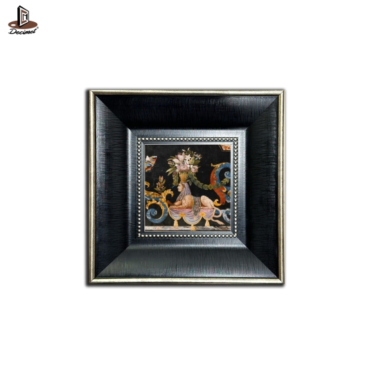 Tranh Khung Composite Đen Gold Bản To Pietra Dura - Mặt Bàn Scagliola Của Ý 