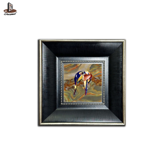 Tranh Khung Composite Đen Gold Bản To Pietra Dura - Hình Vẹt Số.5
