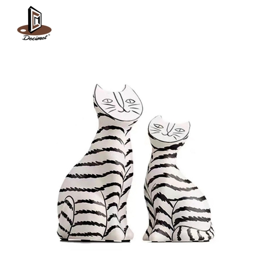 Black Striped White Cat Statue