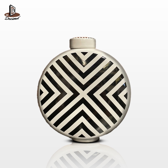 Bình Gốm Tròn Sọc Black White