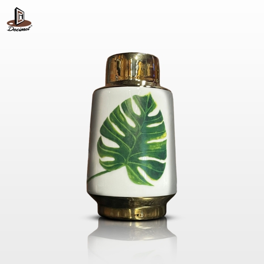 BÌNH GỐM GOLD WHITE GREEN LEAF 