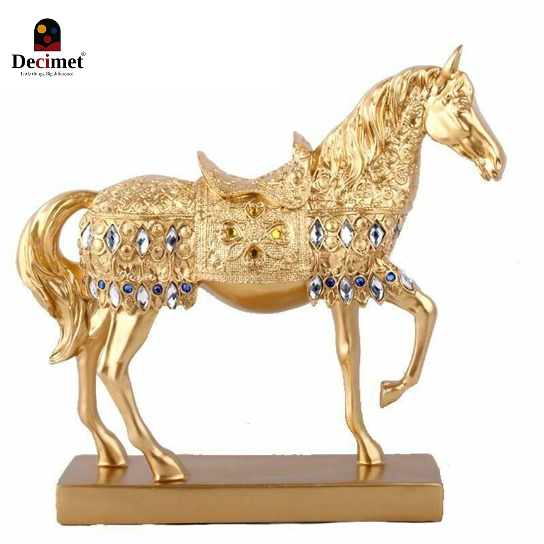 Golden Horse Statue with Stone