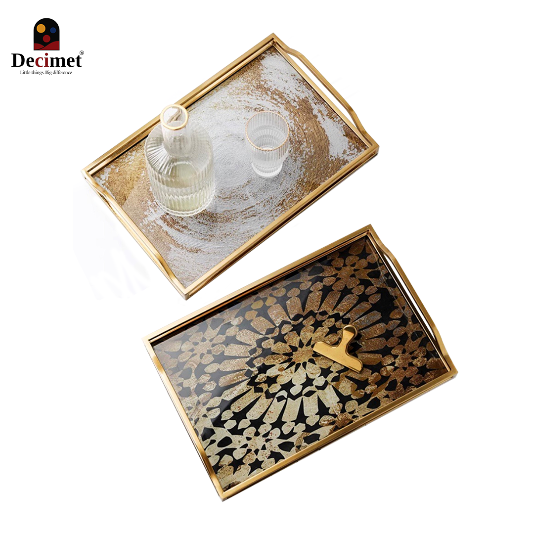 Abstract Pattern Gold Frame Decorative Tray 
