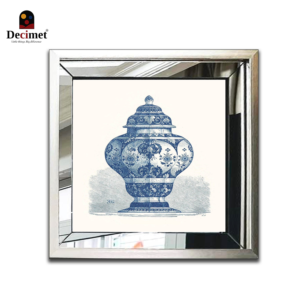 Tranh Khung Gương Bạc Ghép Composite Chinoiseries. Blue Chinese Vase