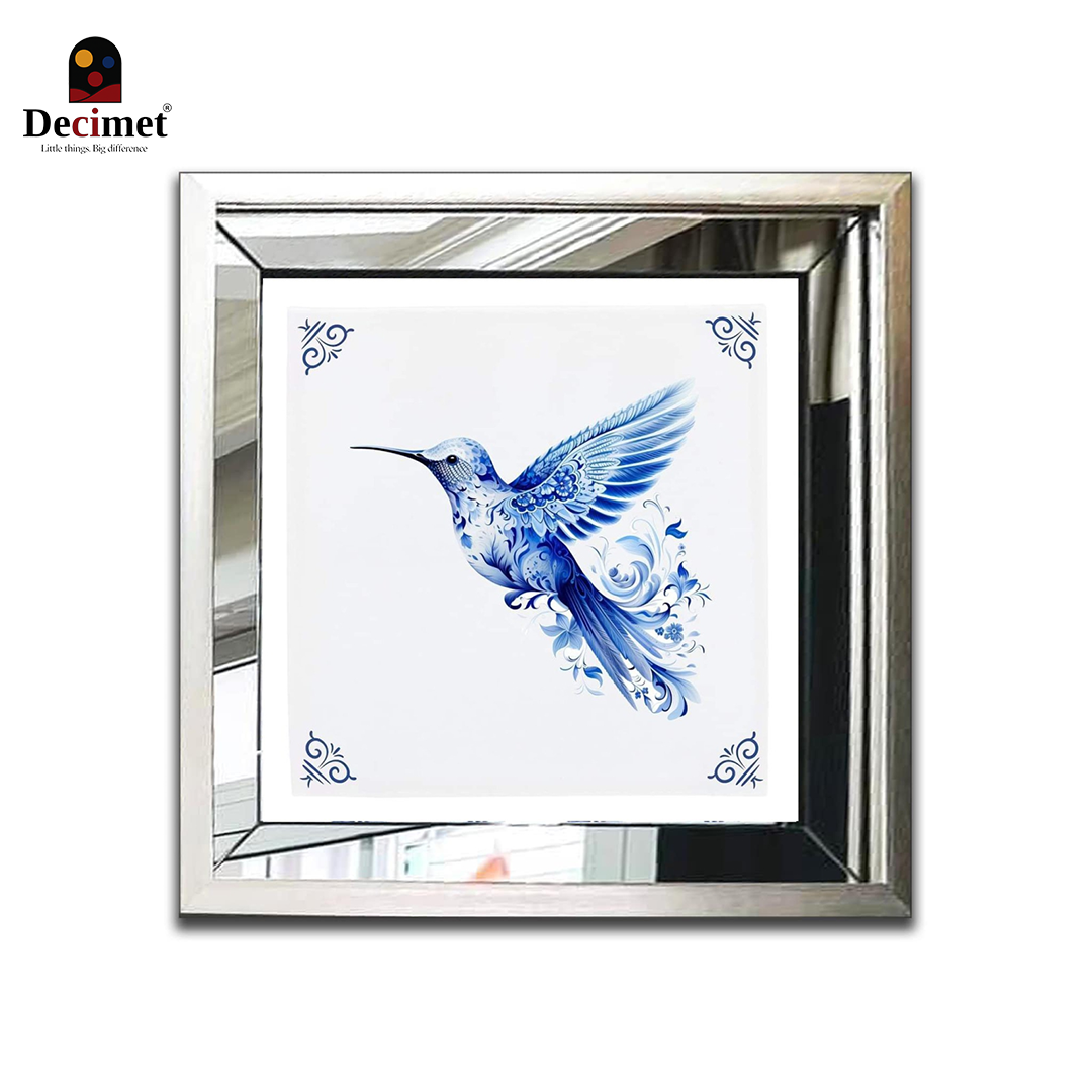 Tranh Khung Gương Bạc Ghép Composite Chinoiseries Blue Bird Wall