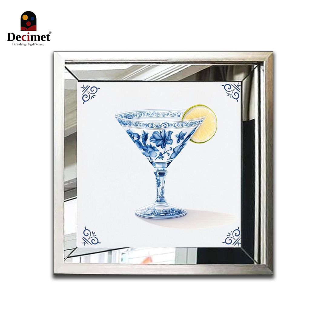 Tranh Khung Gương Bạc Ghép Composite Chinoiseries Deft Blue Ceramic Tile