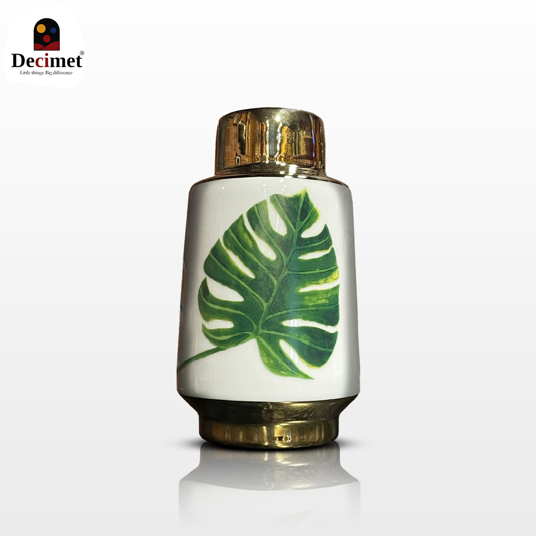 BÌNH GỐM GOLD WHITE GREEN LEAF 