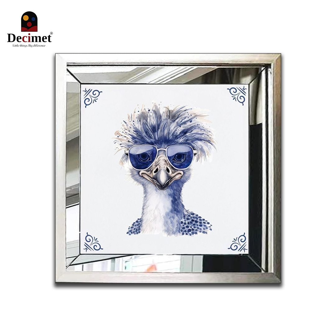 Tranh Khung Gương Bạc Ghép Composite Chinoiseries Struisvogel Met Golvend Haar