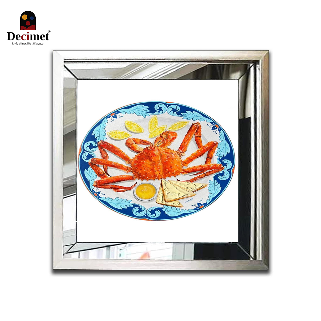 Tranh Khung Gương Bạc Ghép Composite Chinoiseries Red King Crab