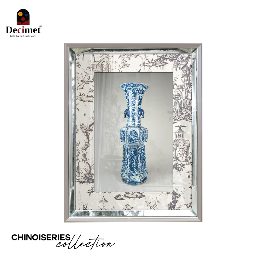 Tranh Khung Gương Bạc Ghép Composite Chinoiseries Hexagonal Vase