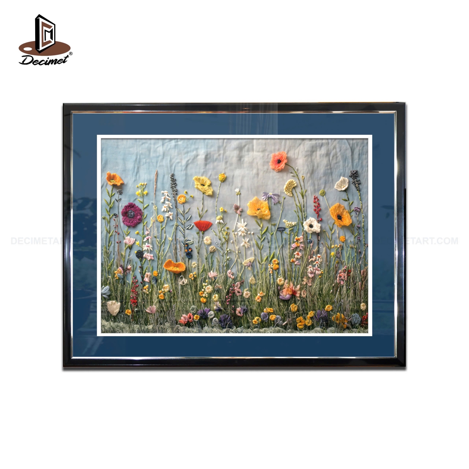 Tranh Khung Composite Đen Viền Bạc Flower Art 