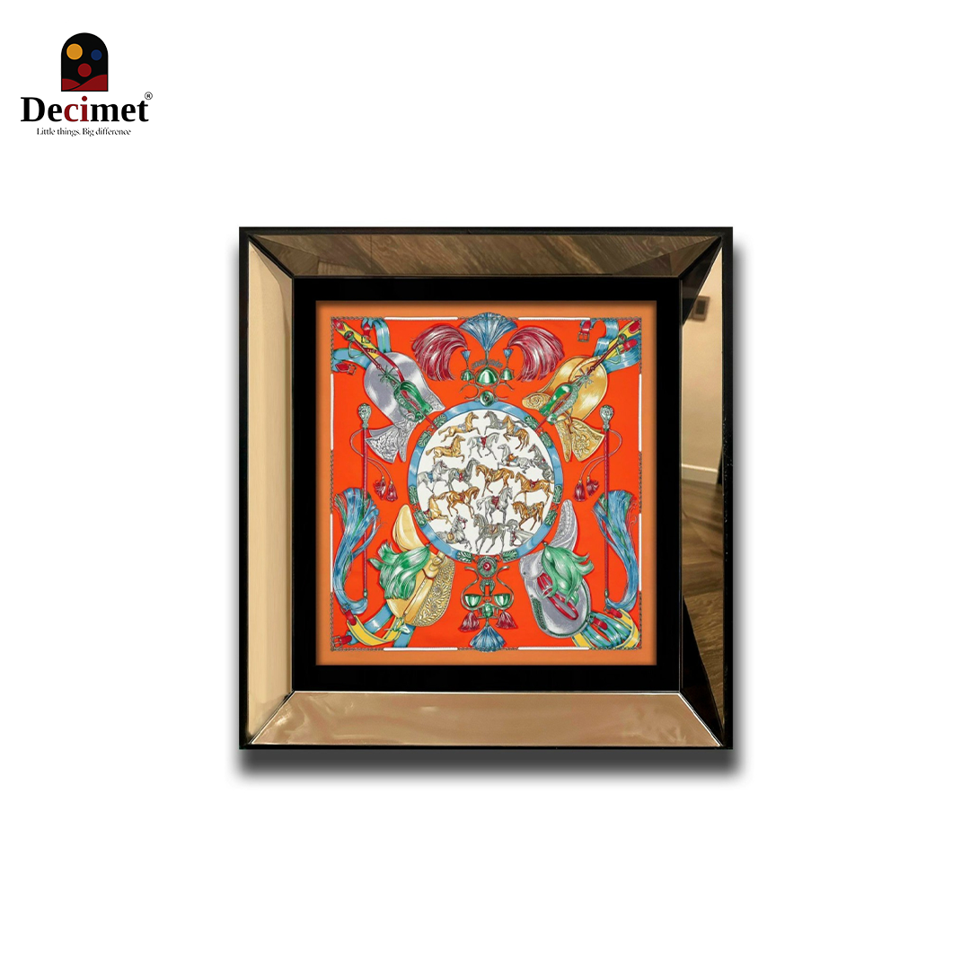 Tranh Khung Gương Vuông Hermes. Cavalcades Scarf 90