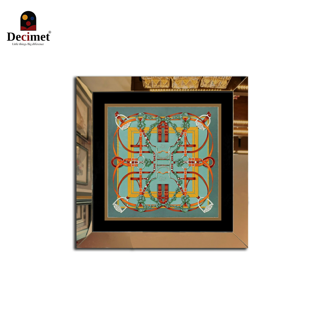 Tranh Khung Gương Vuông Hermes. Khăn Grand Manege Detail
