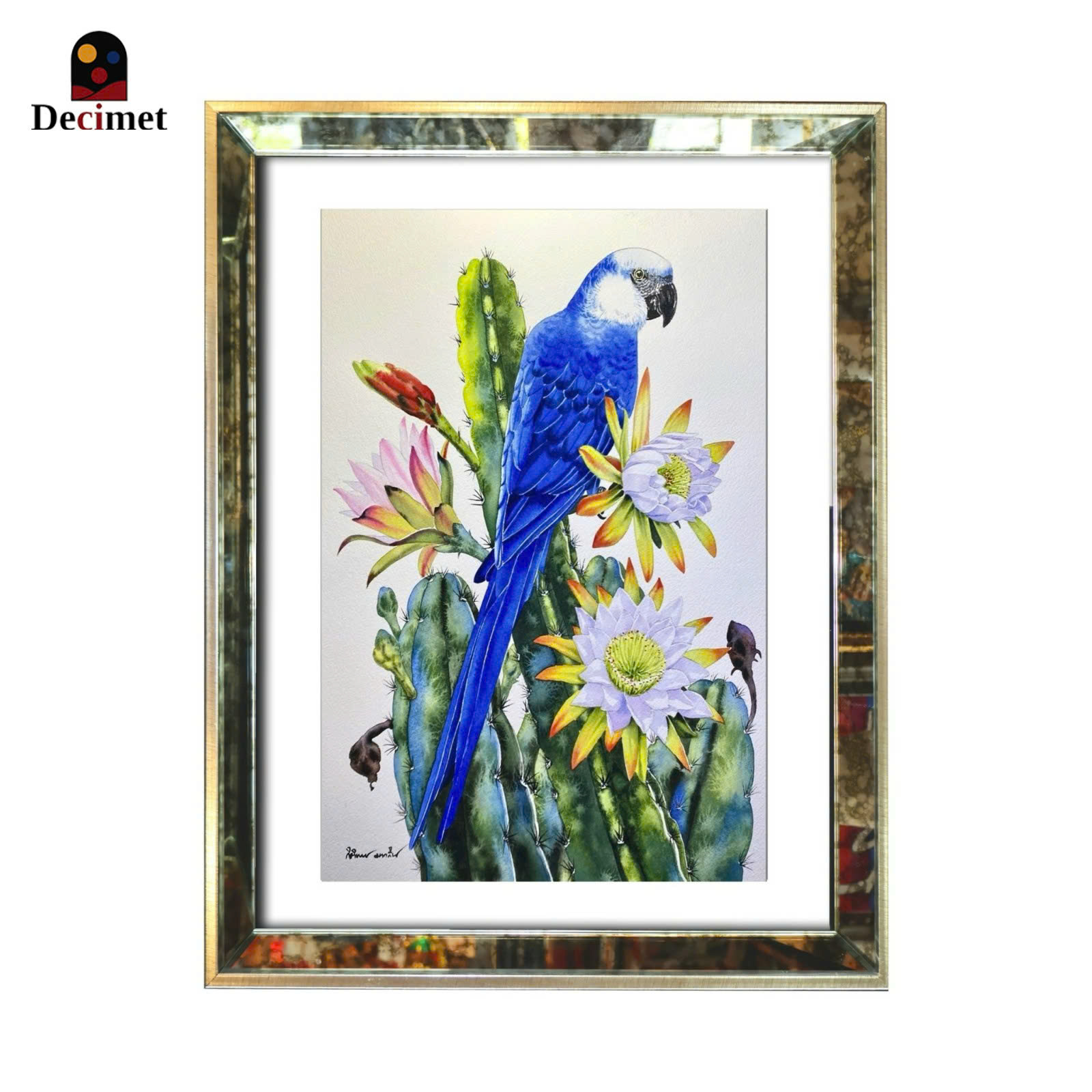 Tranh Khung Gương Loang Parrot Blue