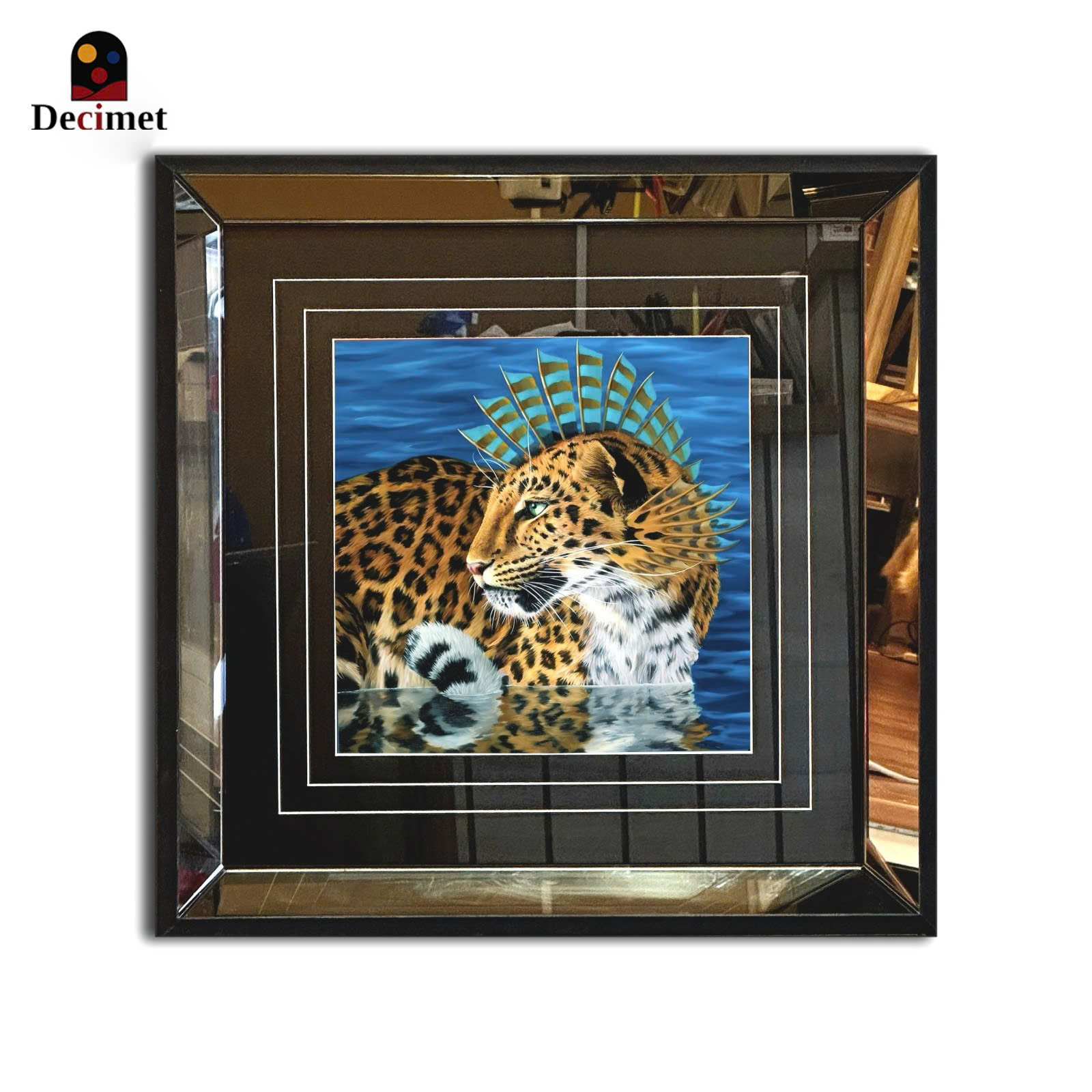 Tranh Khung Gương Trà Wild Leopard