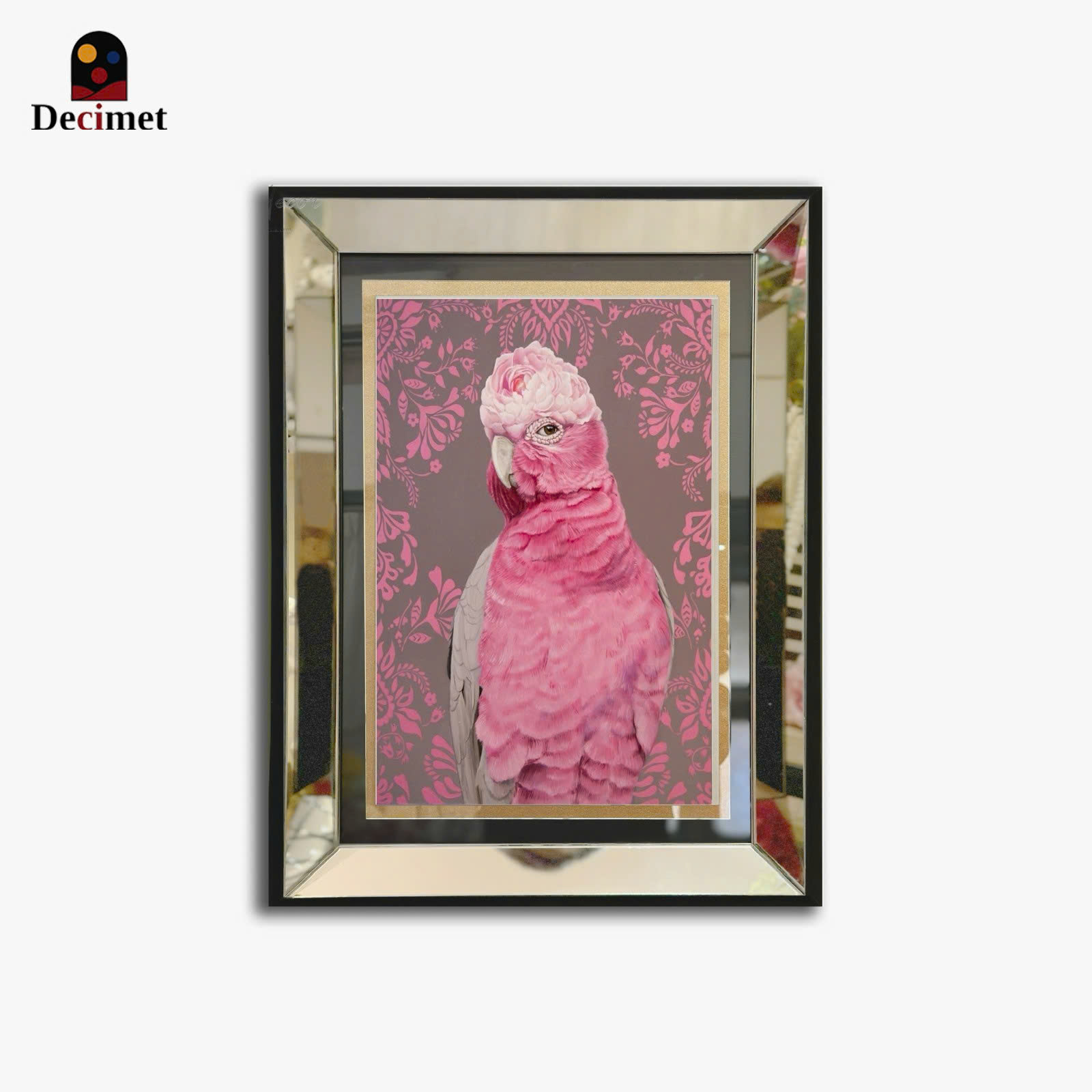 Tranh Khung Gương Bạc The Pink  Parrot