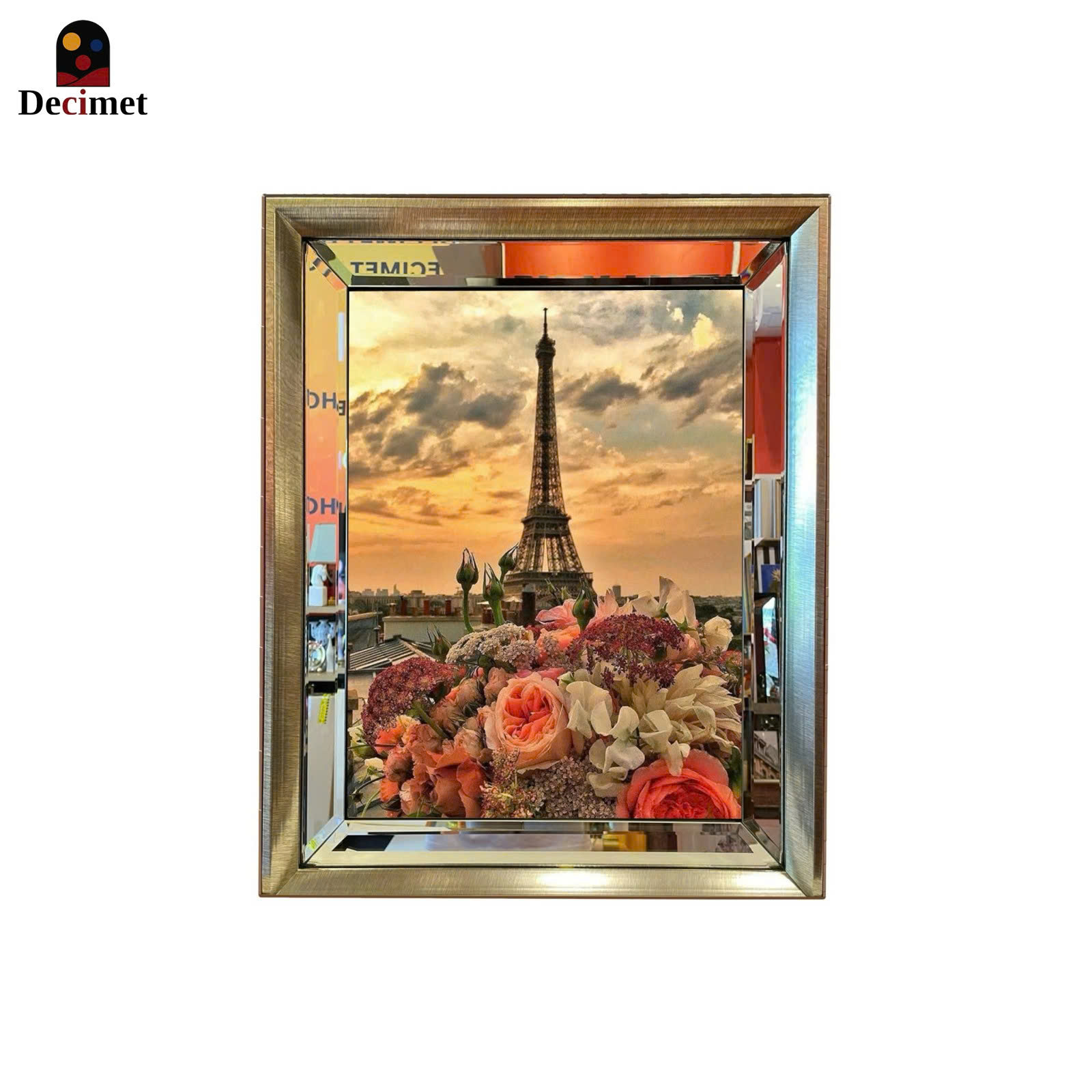 Tranh Khung Gương Bạc Ghép 1 Viền Composite Tháp Eiffel