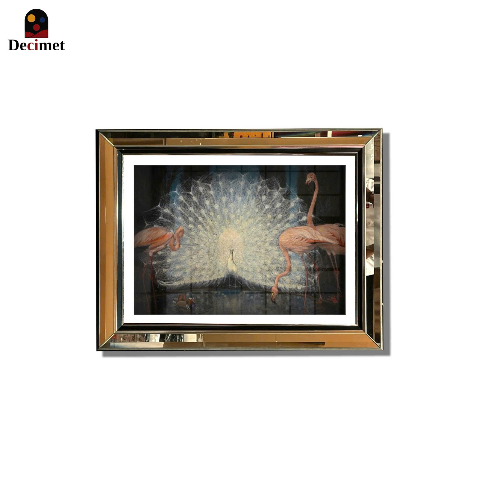 Tranh Khung Gương Vát Lá Hẹ Ghép Composite White Peacock