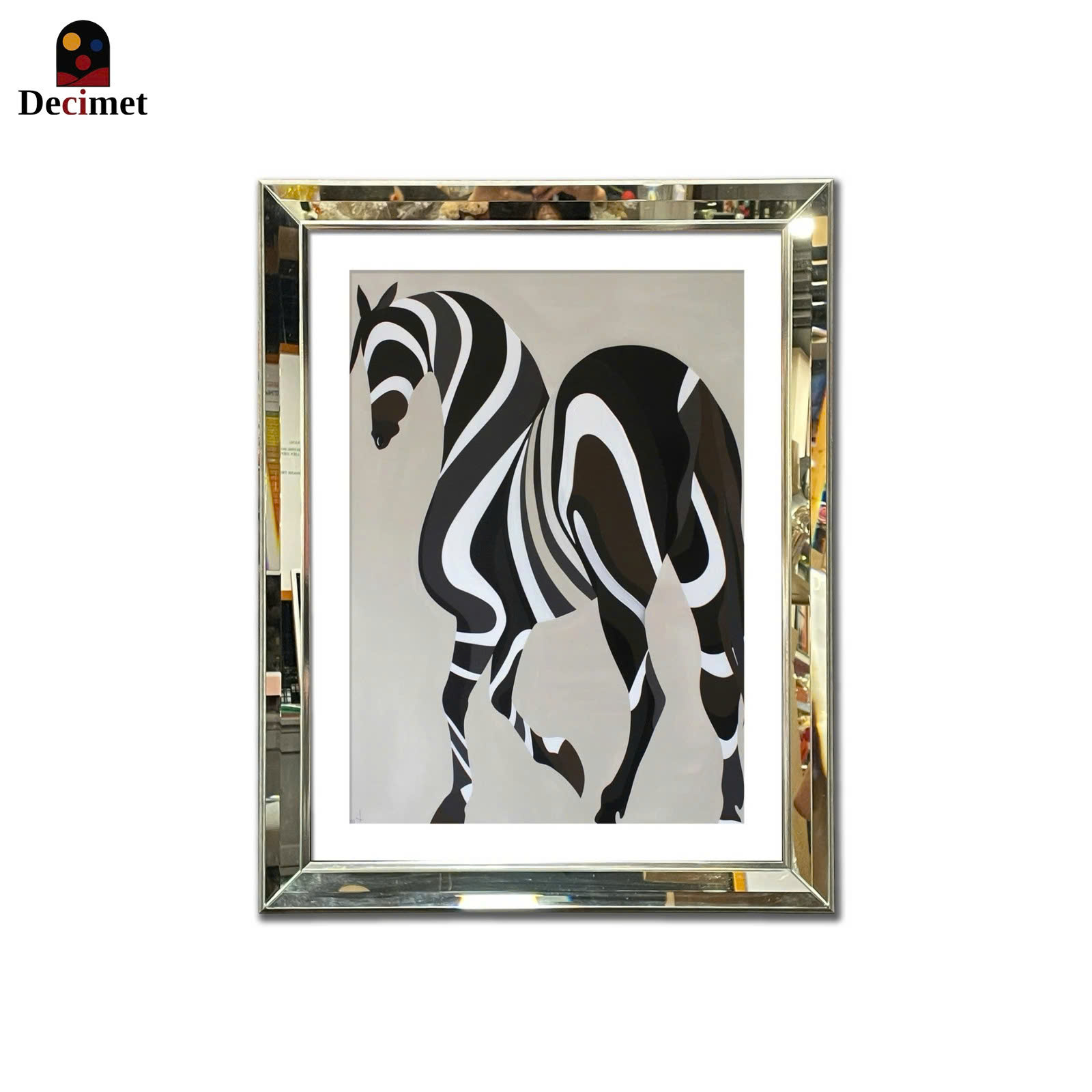 Tranh Khung Gương Vát Lá Hẹ Horse Zebra Art