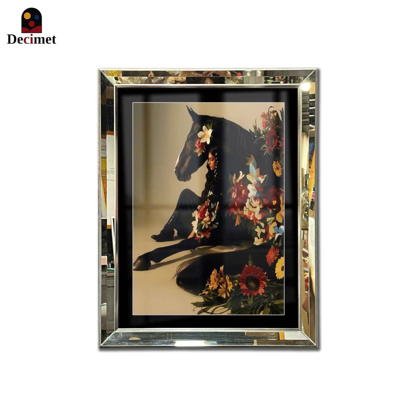 Tranh Khung Gương Vát Lá Hẹ Horse Flower Art
