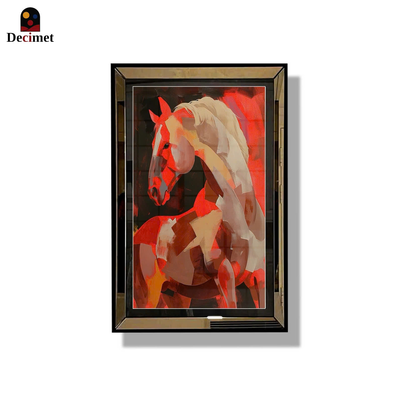 Tranh Khung Gương Trà Geometric Brown Horse