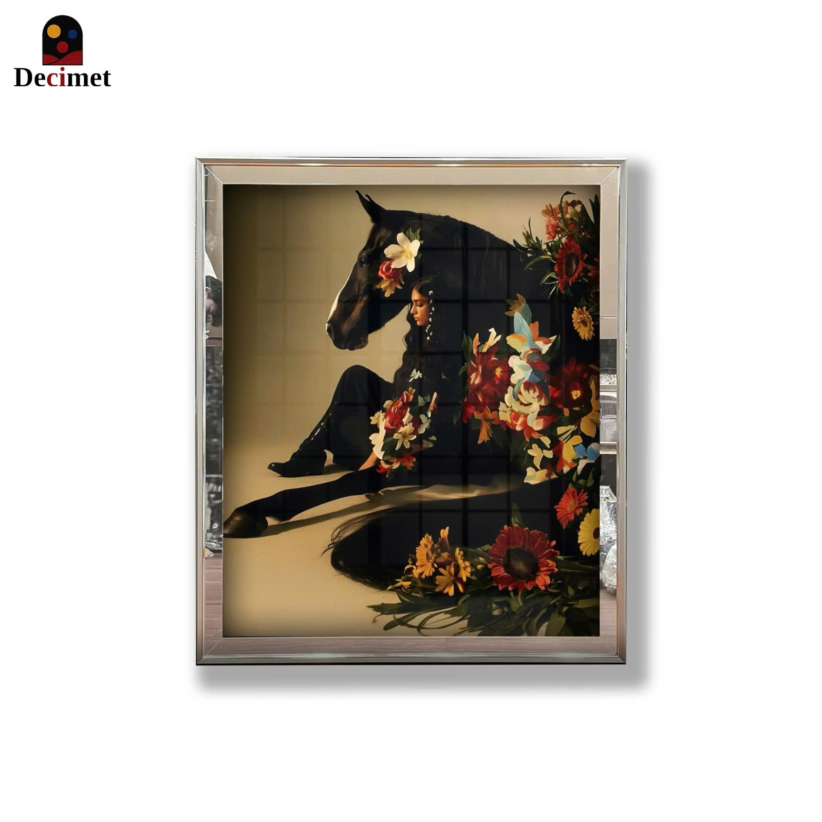 Tranh Khung Gương Ghép 1 Viền Composite Horse Flower Art
